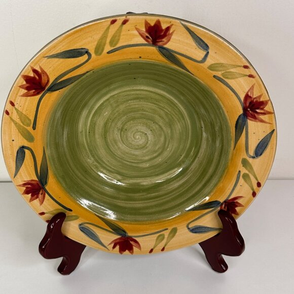 Handpainted Pier 1 Elizabeth Stoneware Bowl With Floral Design 9.5" - Picture 2 of 9